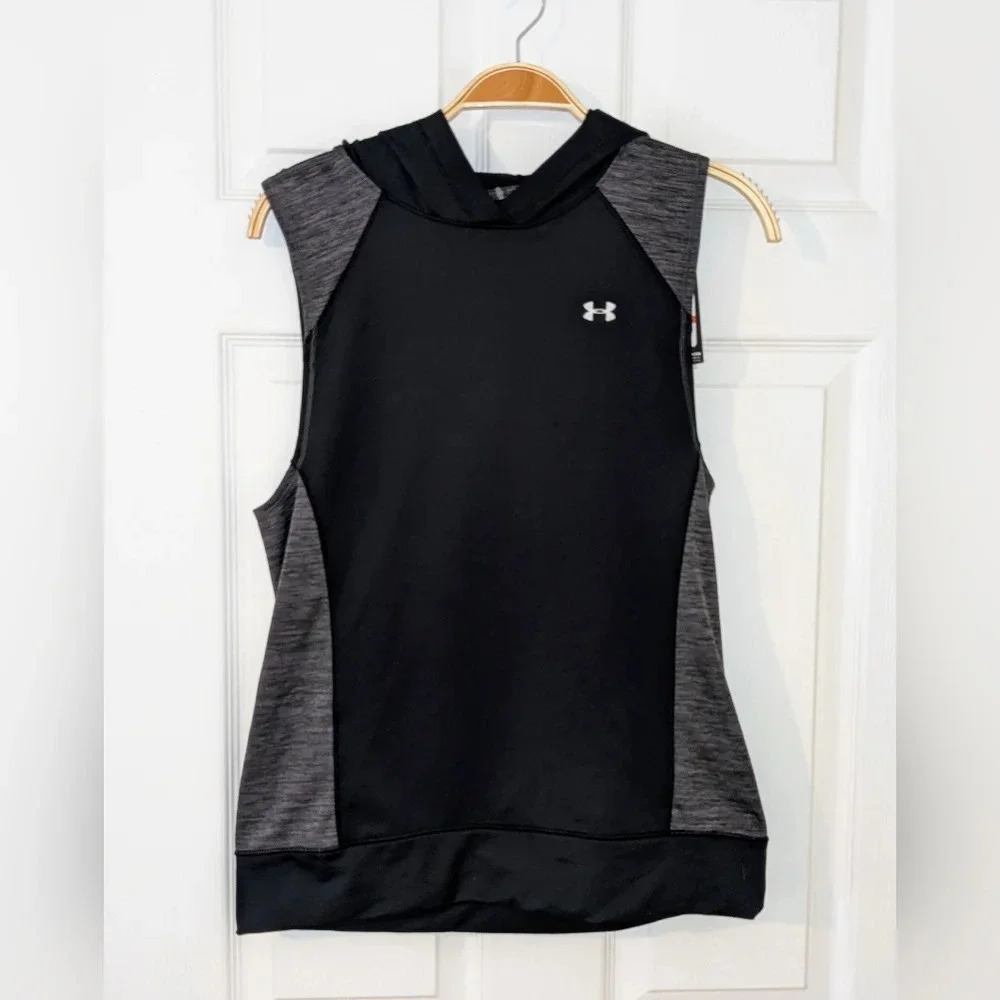 Under Armour Womens Hoodie XS Black Gray Cold Gear Sleeveless Pullover Vest‎ NWT